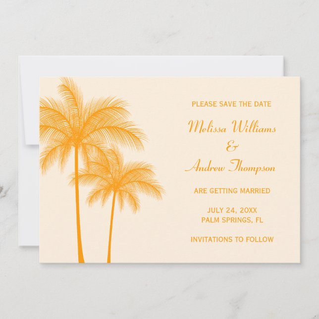 Orange Palm Tree Save the Date Announcement (Front)