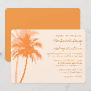 Orange Palm Trees Tropical Wedding Invitation