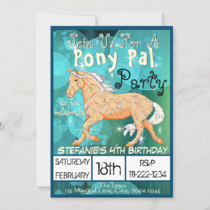 Orange Palomino Birthday II (teal bubbles) Invitation