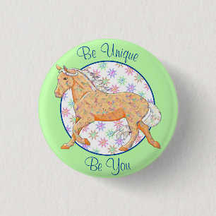 Orange Palomino Horse (pink/green) 1 Inch Round Button