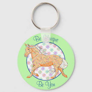 Orange Palomino Horse (pink/green) Keychain