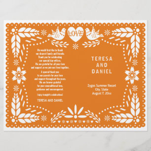 Orange papel Picado wedding fiesta folded program
