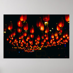 ORANGE PAPER LANTERNS DURING NIGHT TIME POSTER