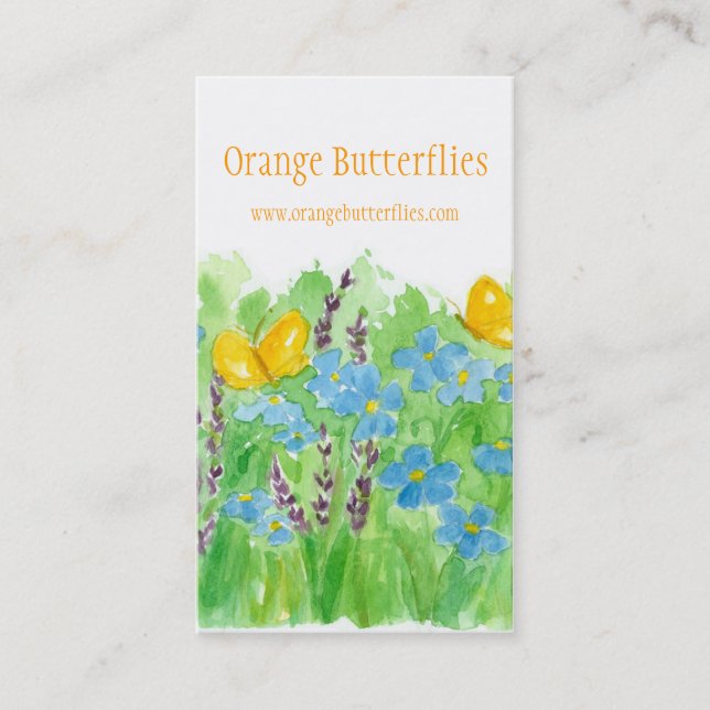 Orange Papillons Carte de visite Art Fleur sauvage (Devant)