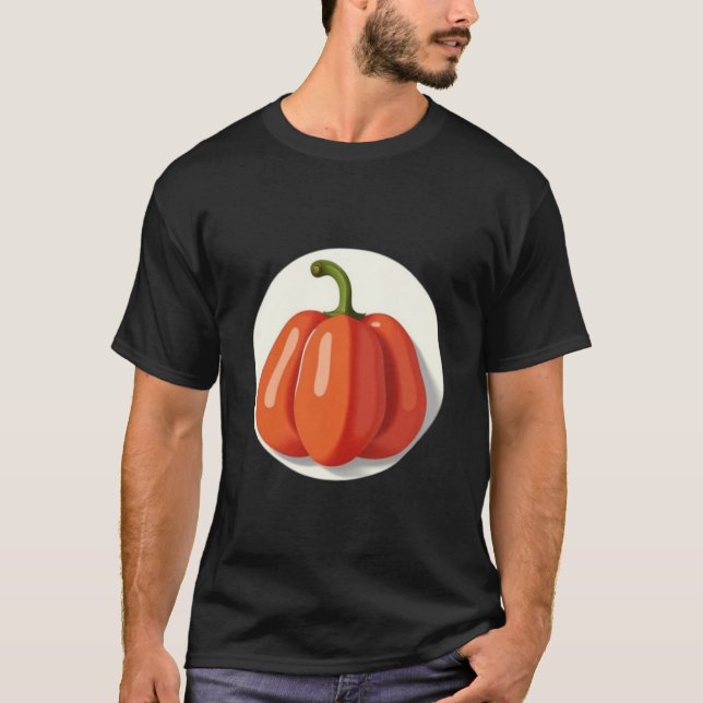 Orange Paprika Fruit in a White Circle Background T-Shirt (Front)