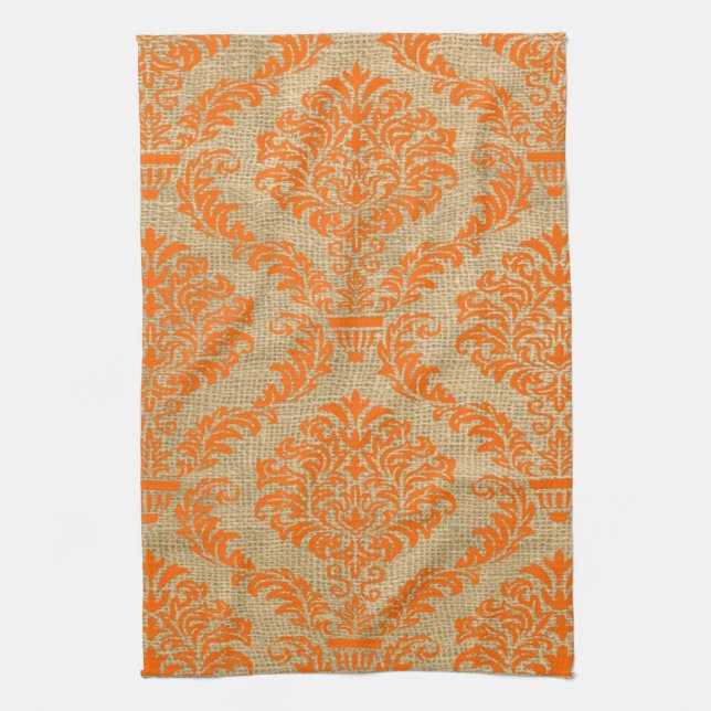 Orange Parisian Moods Damask Kitchen Towel (Vertical)