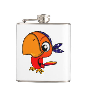 Orange parrot cartoon hip flask