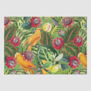 Orange Parrots in Tropical Flower Jungle Pattern Tissue Paper