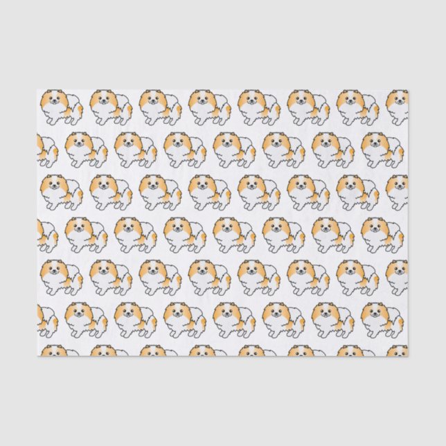 Orange Parti-Colour Pomeranian Cartoon Dog Pattern Tissue Paper (Front)