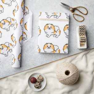 Orange Parti-Colour Pomeranian Cartoon Dog Pattern Wrapping Paper