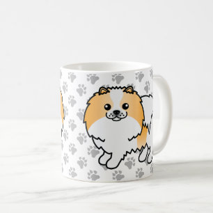 Orange Parti-Colour Pomeranian Cartoon Dog & Paws Coffee Mug