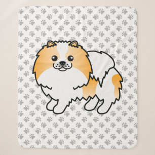 Orange Parti-Colour Pomeranian Cartoon Dog & Paws Sherpa Blanket