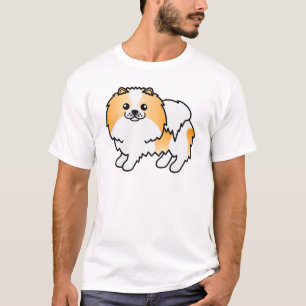 Orange Parti-Colour Pomeranian Cute Cartoon Dog T-Shirt