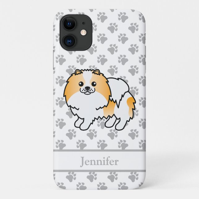 Orange Parti-Colour Pomeranian Cute Dog & Name Case-Mate iPhone Case (Back)