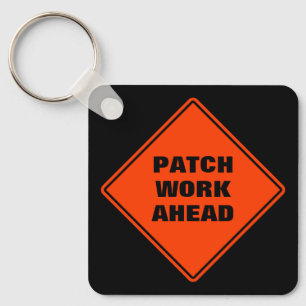 Orange patch work ahead road sign personalized keychain