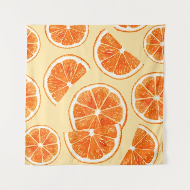 orange pattern fruit, diet food watercolor illustr tapestry (Front)
