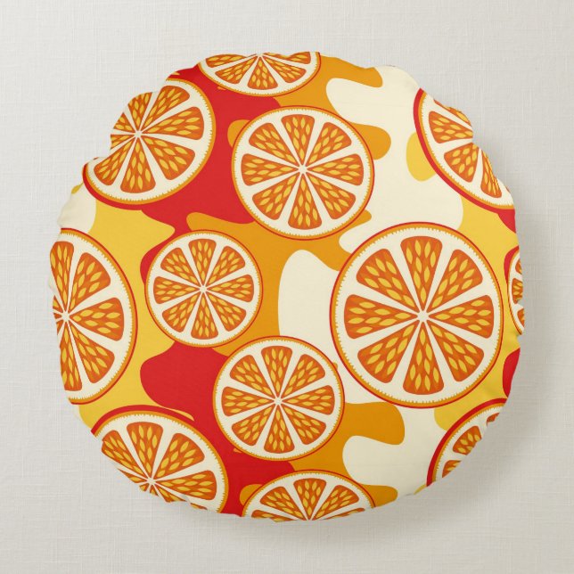 Orange pattern round pillow (Front)
