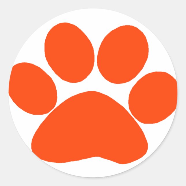 Orange Paw Print Classic Round Sticker (Front)