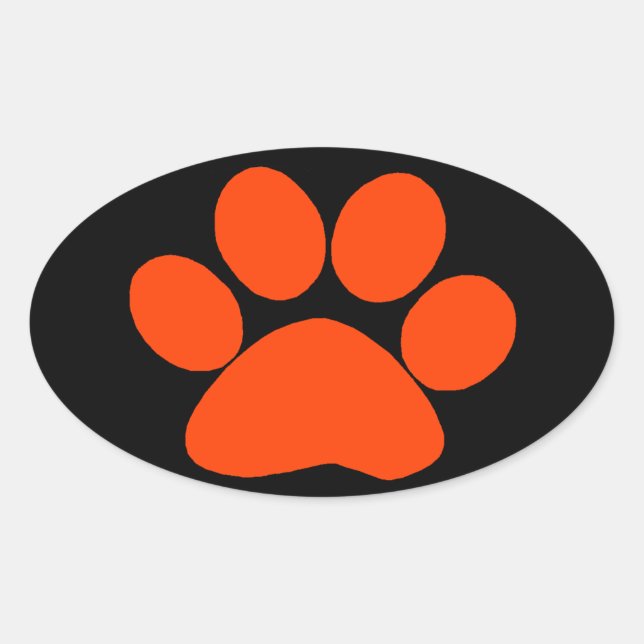 Orange Paw Print Oval Sticker (Front)