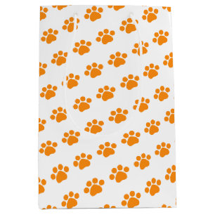Orange Paw Print Pattern Medium Gift Bag