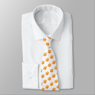 Orange Paw Print Pattern Tie