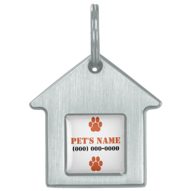 Orange Paw Prints Pet ID Tag (Front)