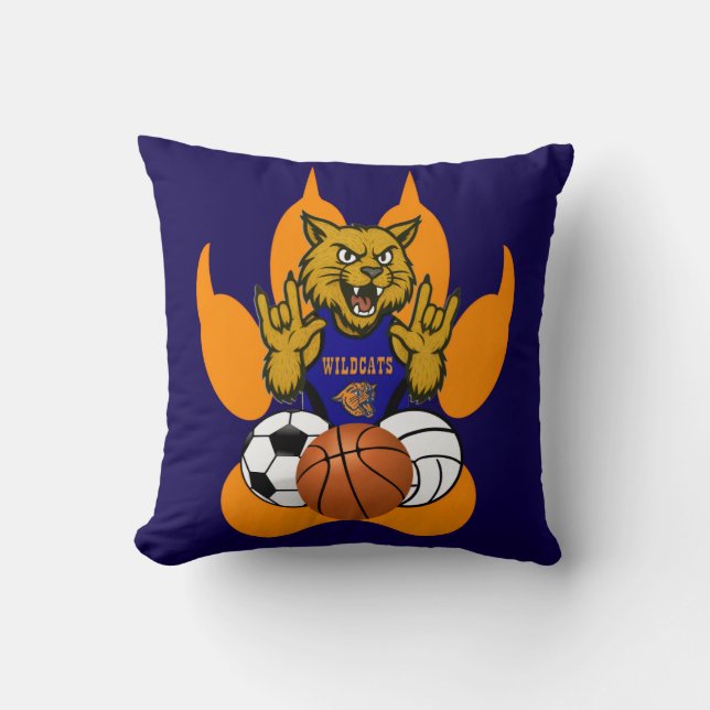 Orange Paws Wildcats Love Sports Throw Pillow (Front)