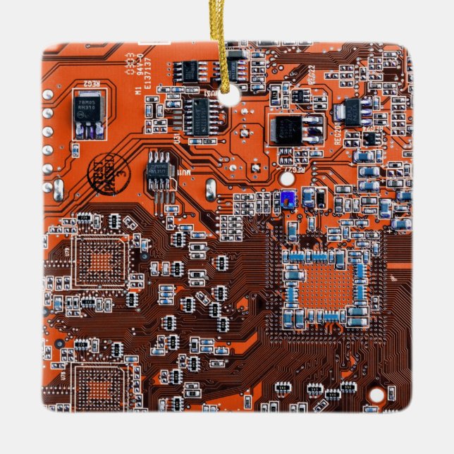 Orange PCB Circuit Board Design for IT Pros Ceramic Ornament (Front)