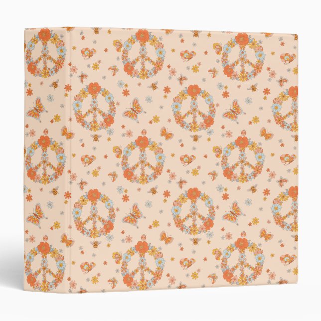 Orange Peace Floral Pattern Binder (Front/Spine)