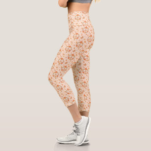Orange Peace Floral Pattern Capri Leggings