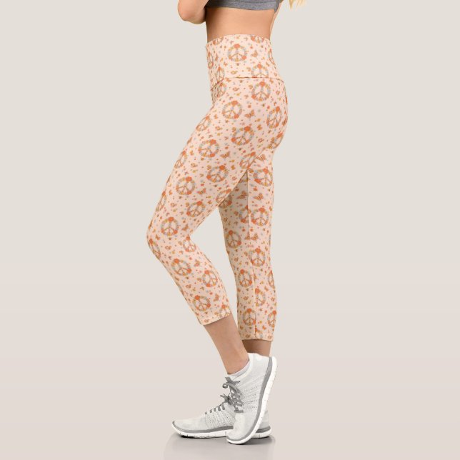 Orange Peace Floral Pattern Capri Leggings (Left)