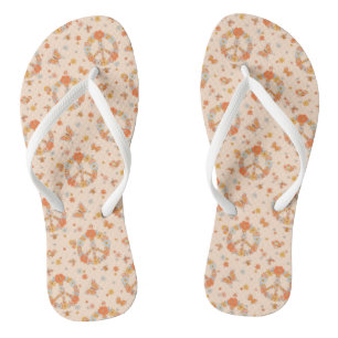 Orange Peace Floral Pattern Flip Flops