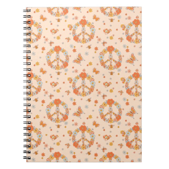 Orange Peace Floral Pattern Notebook (Front)