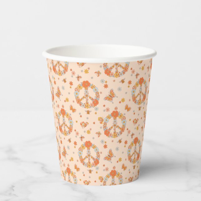 Orange Peace Floral Pattern Paper Cups (Front)