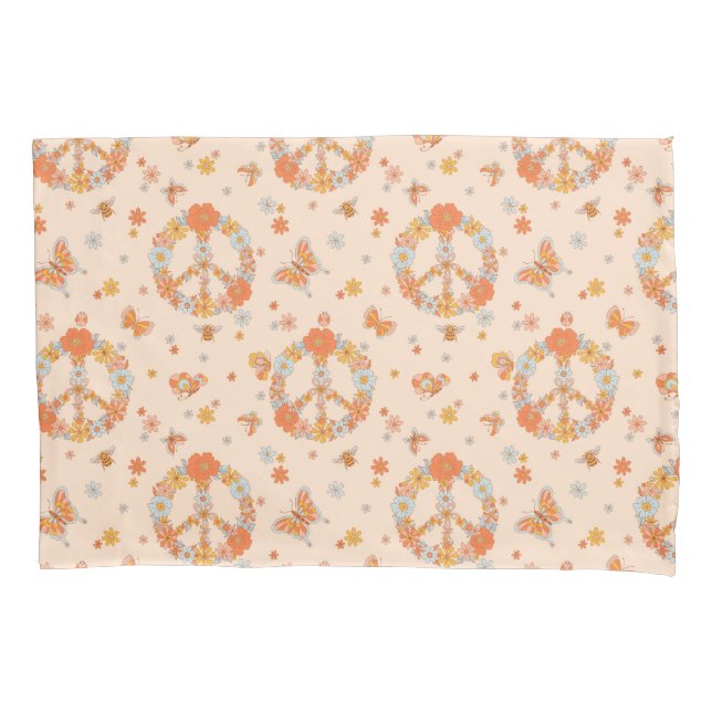 Orange Peace Floral Pattern Pillowcase (Front)