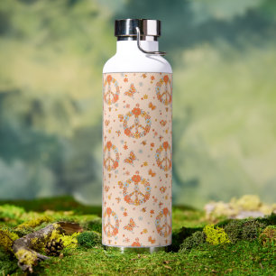 Orange Peace Floral Pattern Water Bottle