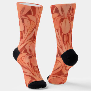 Orange Peach Art Nouveau Vintage Art Socks