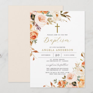 Orange Peach Baptism/Christening Invitation