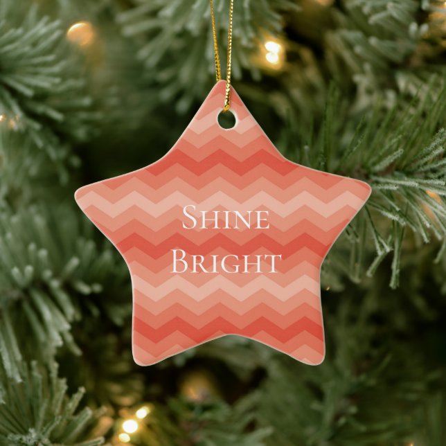 Orange Peach Chevron Ceramic Ornament (Tree)