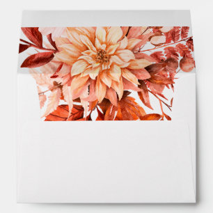 Orange peach dalia flowers and leaves fall wedding envelope