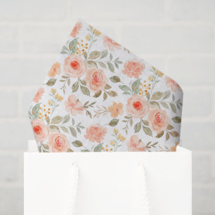 Orange Peach Floral Decoupage Tissue Paper