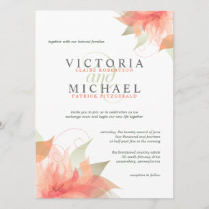 Orange Peach Floral Wedding Invitations