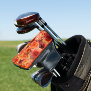 Orange Peach Flowers Monogrammed Floral Golf Head Cover