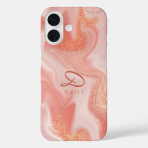 Orange Peach Gold Glitter Marble Customizable iPhone 16 Case