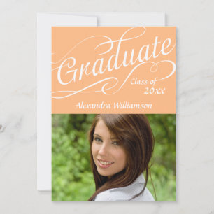 Orange Peach Graduate Swirly Script   Graduation Invitation