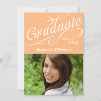 Orange Peach Graduate Swirly Script | Graduation Invitation