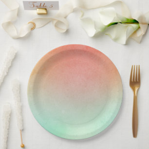 Orange Peach Mint Wedding Paper Plate