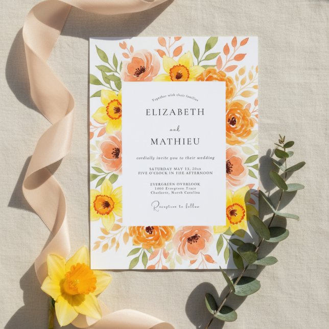 Orange Peach Painterly Blossom Wedding Invitation (Creator Uploaded)