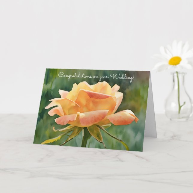Orange Peach Rose Art Wedding Congratulations Card (Small Plant)