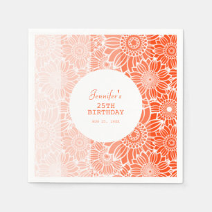 Orange Peach Stripes Floral Birthday  Napkin